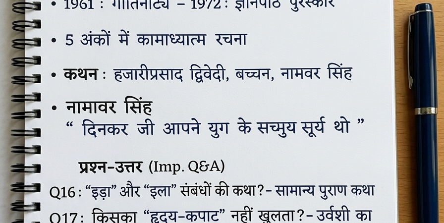 रामधारी सिंह दिनकर: ‘उर्वशी’ काव्य एवं महत्वपूर्ण Notes