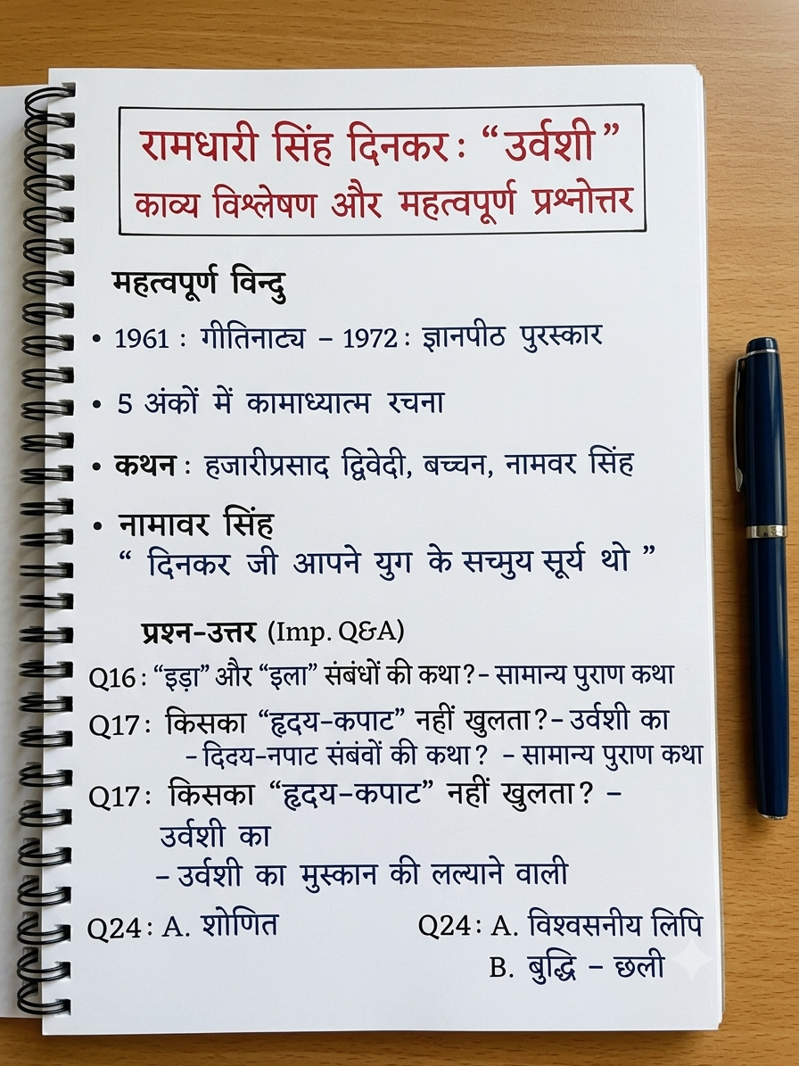 रामधारी सिंह दिनकर: ‘उर्वशी’ काव्य एवं महत्वपूर्ण Notes